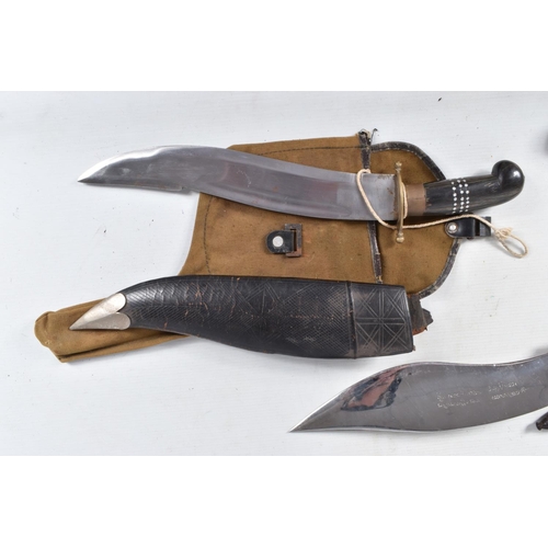 353 - A SELECTION OF MILITARY STYLE KNIVES AND AN AXE, the knives are various sizes and some have horn han... 