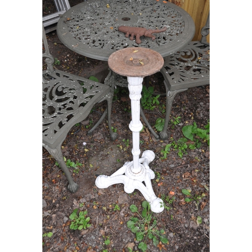 1018 - A MODERN CIRCULAR CAST ALUMINIUM GARDEN TABLE 69cm in diameter with two matching chairs, a Scarab do... 