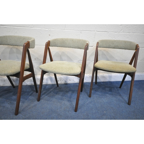 1221 - A SET OF FOUR MID-CENTURY THOMAS HARLEV FOR FARSTRUP MOBLER DINING CHAIRS, model 205, with green fab... 