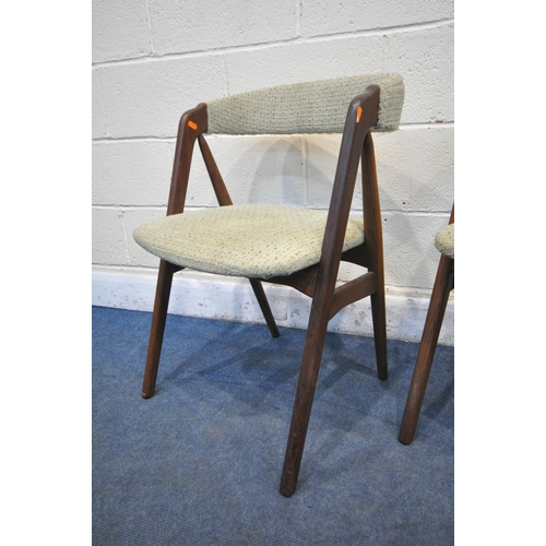 1221 - A SET OF FOUR MID-CENTURY THOMAS HARLEV FOR FARSTRUP MOBLER DINING CHAIRS, model 205, with green fab... 