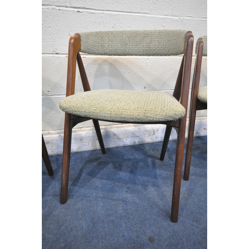 1221 - A SET OF FOUR MID-CENTURY THOMAS HARLEV FOR FARSTRUP MOBLER DINING CHAIRS, model 205, with green fab... 