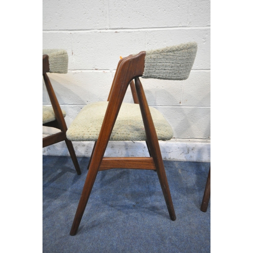 1221 - A SET OF FOUR MID-CENTURY THOMAS HARLEV FOR FARSTRUP MOBLER DINING CHAIRS, model 205, with green fab... 