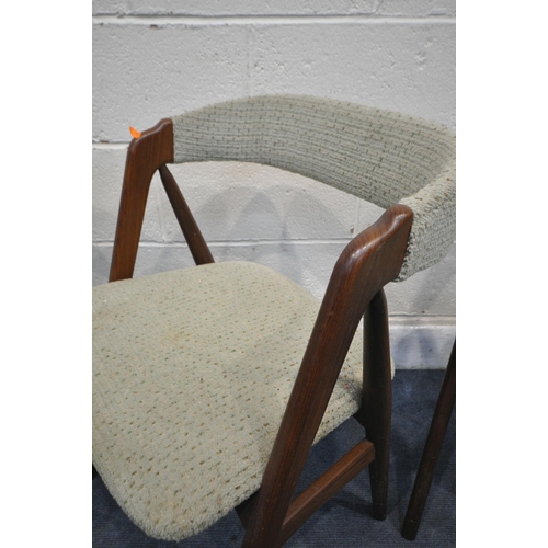 1221 - A SET OF FOUR MID-CENTURY THOMAS HARLEV FOR FARSTRUP MOBLER DINING CHAIRS, model 205, with green fab... 
