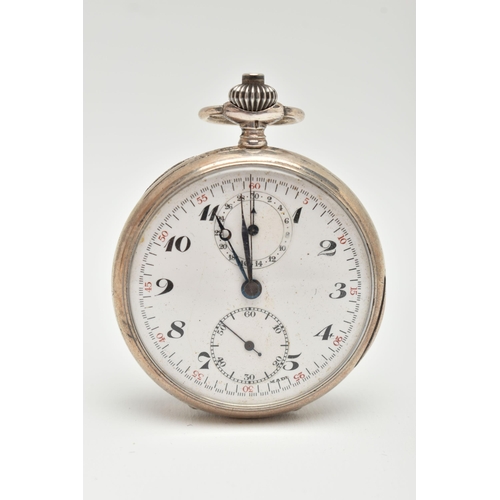 100 - AN OPEN FACE POCKET WATCH, with white face, two subsidiary dials, black Arabic numerals, inner back ... 