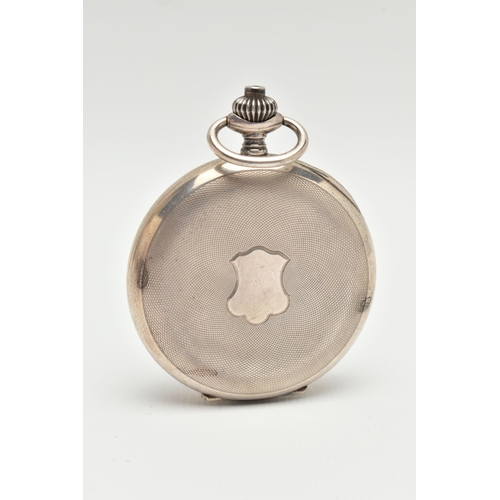 100 - AN OPEN FACE POCKET WATCH, with white face, two subsidiary dials, black Arabic numerals, inner back ... 