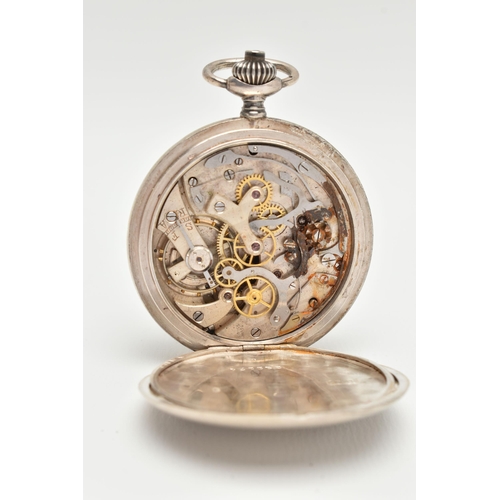 100 - AN OPEN FACE POCKET WATCH, with white face, two subsidiary dials, black Arabic numerals, inner back ... 