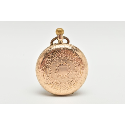 101 - A LADY'S OPEN FACE POCKET WATCH, the white face with black Roman numerals and floral detail to the c... 