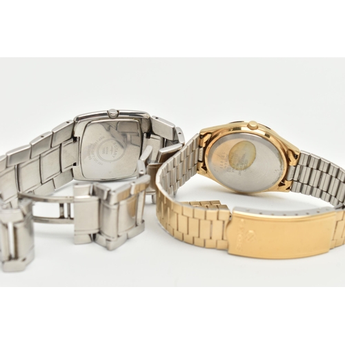 104 - TWO GENTLEMAN'S WRISTWATCHES, to include a Seiko quartz gold coloured stainless steel watch with day... 