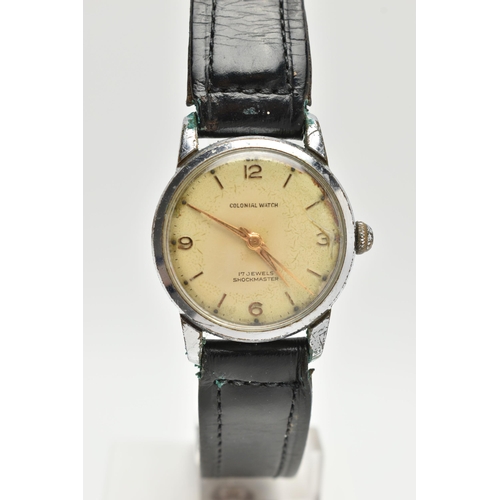 110 - TWO WRISTWATCHES, the first a hand wound movement, round dial signed 'Colonial Watch', Arabic numera... 