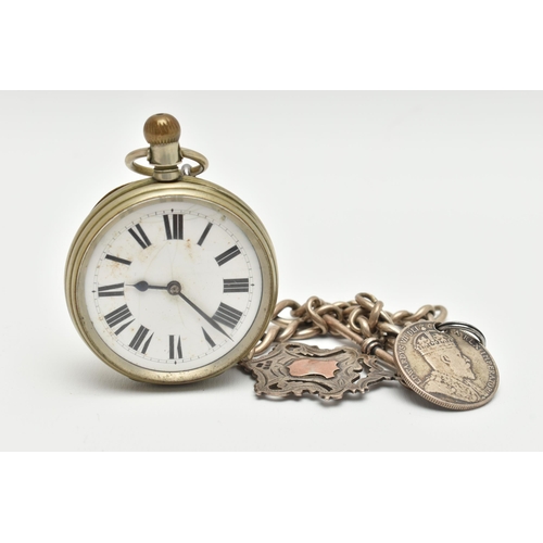 111 - A 'WALTHAM' OPEN FACE POCKET WATCH, hand wound movement, Roman numerals, approximate case width 55mm... 