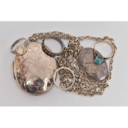 117 - AN ASSORTMENT OF SILVER AND WHITE METAL JEWELLERY, to include a large silver locket, suspended from ... 