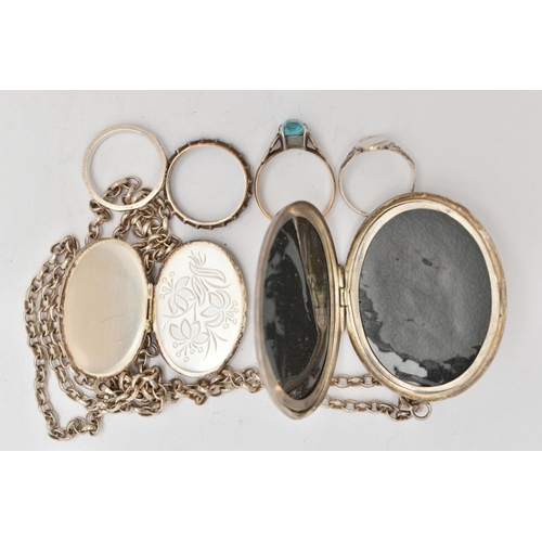 117 - AN ASSORTMENT OF SILVER AND WHITE METAL JEWELLERY, to include a large silver locket, suspended from ... 