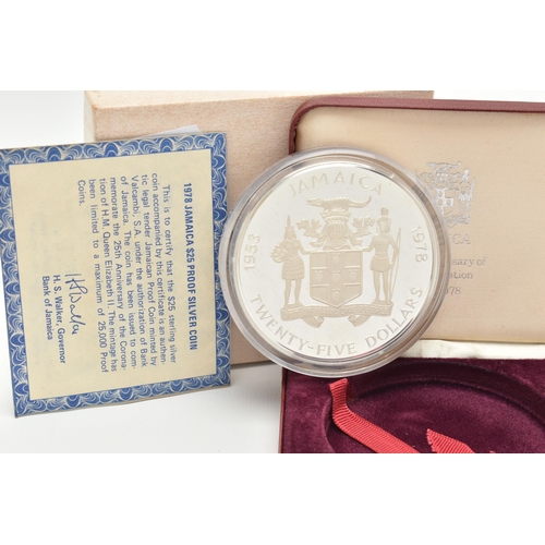 125 - A CASED '1978 JAMAICA $25 PROOF SILVER COIN', 25th Anniversary of the coronation 1953-1978, with COA... 