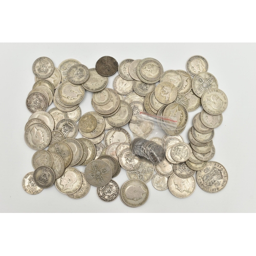 126 - A BAG OF PRE 1947 COINS, to include George V One Florins, Two Shillings, One Shillings, Six Pences, ... 