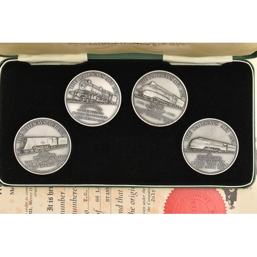 131 - A CASED SET OF FOUR 'RAILWAYS ACT 1921' COMMEMORATIVE COINS, with COA number S830 of 1000