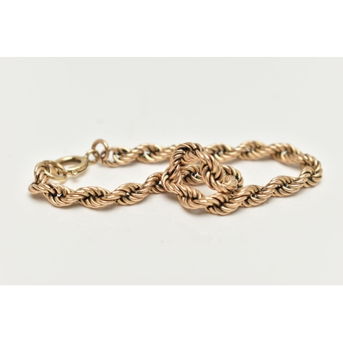 16 - A 9CT GOLD ROPE TWIST BRACELET, fitted with a spring clasp, hallmarked 9ct Birmingham, length 190mm,... 