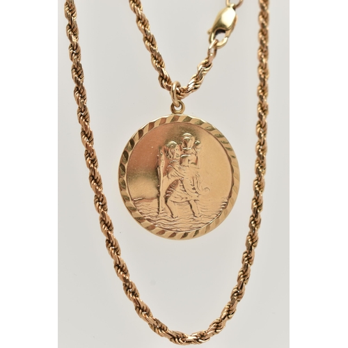 17 - A 9CT GOLD ROPE TWIST CHAIN WITH ST.CHRISTOPHER PENDANT, chain fitted with a lobster clasp, hallmark... 