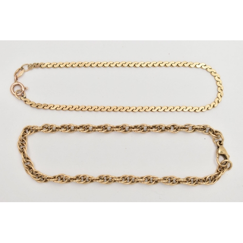 18 - TWO 9CT GOLD BRACELETS, the first a fancy S link bracelet, fitted with a spring clasp, hallmarked 9c... 