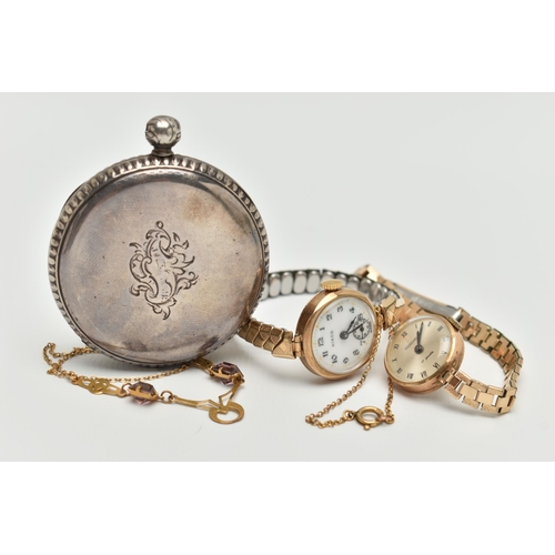 29 - TWO LADYS WRISTWATCHES, A NECKLACE AND AN OPEN FACE POCKET WATCH, to include a 9ct gold 'Hirco' manu... 