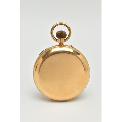 32 - AN EARLY 20TH CENTURY, 18CT GOLD 'ROTHERHAMS' FULL HUNTER POCKET WATCH, manual wind, round white dia... 