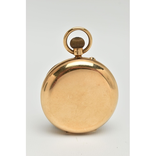 33 - AN EARLY 20TH CENTURY, 18CT GOLD 'ROTHERHAMS' FULL HUNTER POCKET WATCH, manual wind, round white dia... 