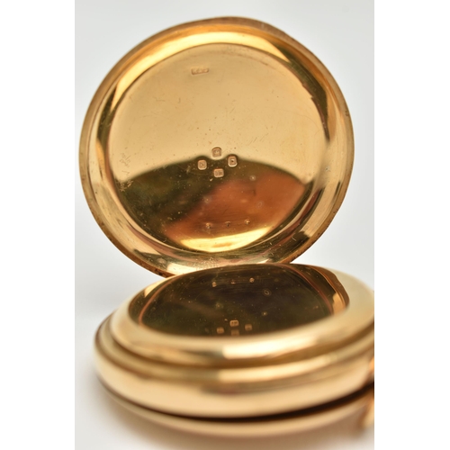 33 - AN EARLY 20TH CENTURY, 18CT GOLD 'ROTHERHAMS' FULL HUNTER POCKET WATCH, manual wind, round white dia... 