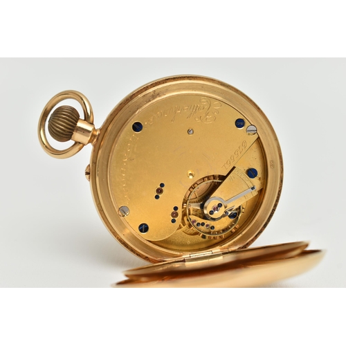 33 - AN EARLY 20TH CENTURY, 18CT GOLD 'ROTHERHAMS' FULL HUNTER POCKET WATCH, manual wind, round white dia... 