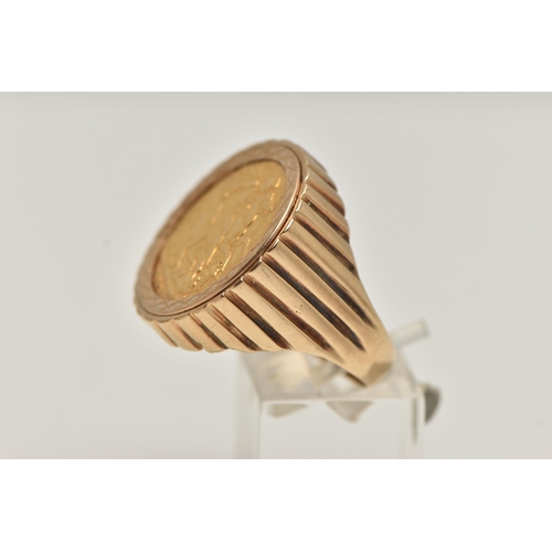 37 - A SOVEREIGN RING, designed as a 1901 full sovereign within a 9ct banded ring mount, ring with 9ct ha... 