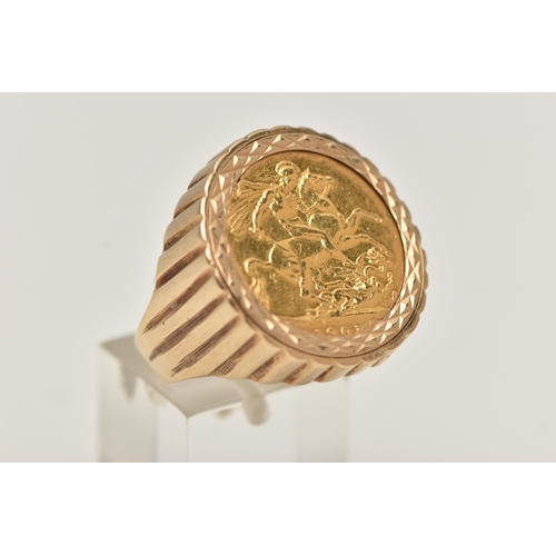 37 - A SOVEREIGN RING, designed as a 1901 full sovereign within a 9ct banded ring mount, ring with 9ct ha... 