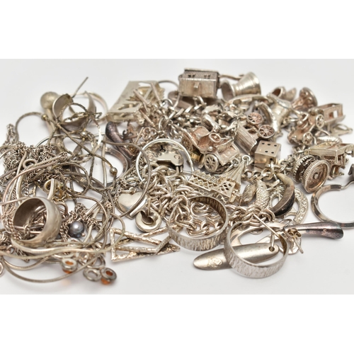 39 - A SELECTION OF SILVER AND WHITE METAL JEWELLERY, to include a charm bracelet suspending 21 charms wi... 