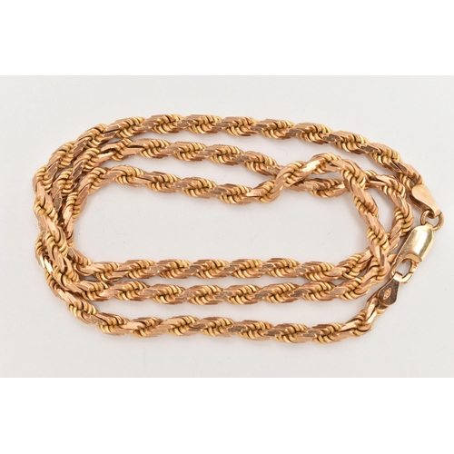 43 - A 9CT GOLD ROPE TWIST CHAIN, fitted with a lobster clasp, hallmarked 9ct London import, length 440mm... 