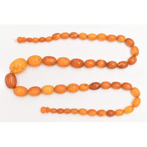 50 - A NATURAL BUTTERSCOTCH AMBER BEAD NECKLACE, graduated oval beads, largest measuring 16.0mm x 12.2mm,... 