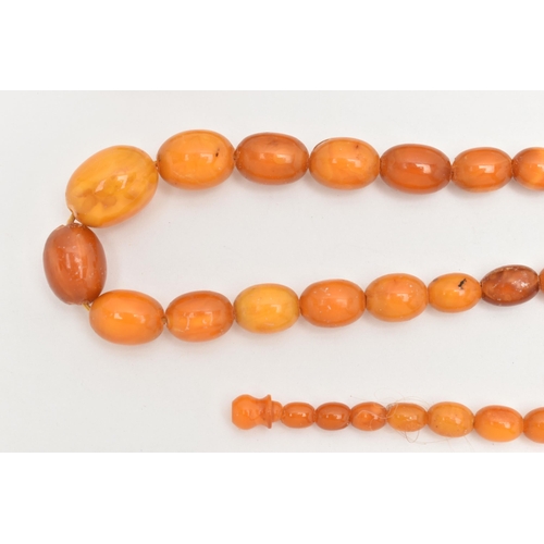 50 - A NATURAL BUTTERSCOTCH AMBER BEAD NECKLACE, graduated oval beads, largest measuring 16.0mm x 12.2mm,... 