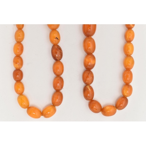 50 - A NATURAL BUTTERSCOTCH AMBER BEAD NECKLACE, graduated oval beads, largest measuring 16.0mm x 12.2mm,... 