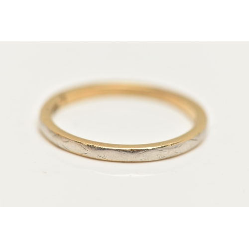 52 - AN 18CT GOLD BAND RING, thin yellow gold band, rhodium plated front, hallmarked 18ct Birmingham, rin... 