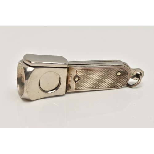 72 - A LATE 20TH CENTURY SILVER CIGAR CUTTER, engine turned pattern with manual mechanism, hallmarked 'Wi... 