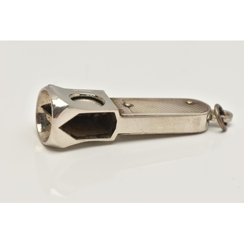 72 - A LATE 20TH CENTURY SILVER CIGAR CUTTER, engine turned pattern with manual mechanism, hallmarked 'Wi... 