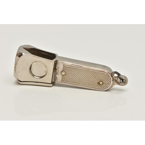 72 - A LATE 20TH CENTURY SILVER CIGAR CUTTER, engine turned pattern with manual mechanism, hallmarked 'Wi... 