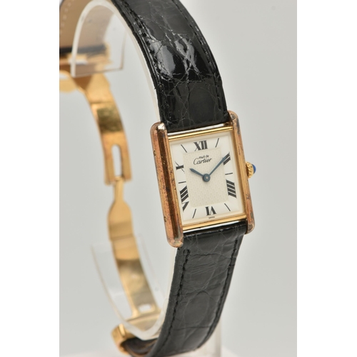 78 - A SILVER GILT 'MUST DE CARTIER' TANK VERMEIL WRIST WATCH, quartz movement, alternating Roman numeral... 