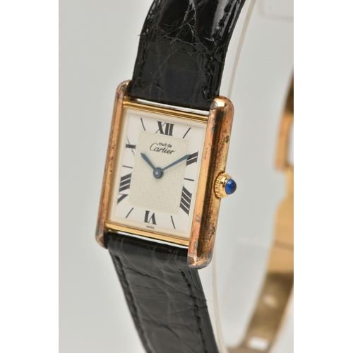 78 - A SILVER GILT 'MUST DE CARTIER' TANK VERMEIL WRIST WATCH, quartz movement, alternating Roman numeral... 