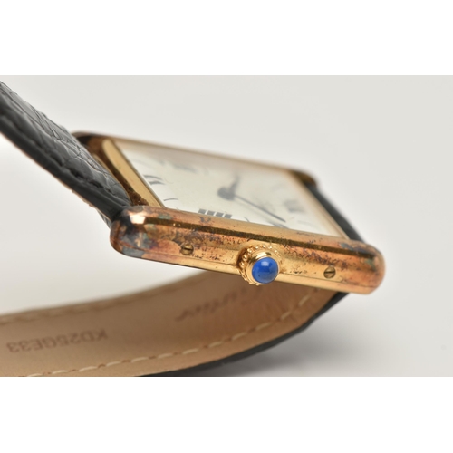 78 - A SILVER GILT 'MUST DE CARTIER' TANK VERMEIL WRIST WATCH, quartz movement, alternating Roman numeral... 