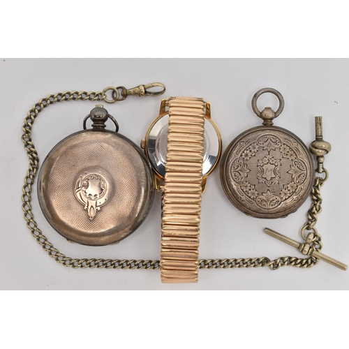 80 - TWO POCKET WATCHES AND A WRISTWATCH, the first an open face pocket watch signed 'Kendal & Dent maker... 