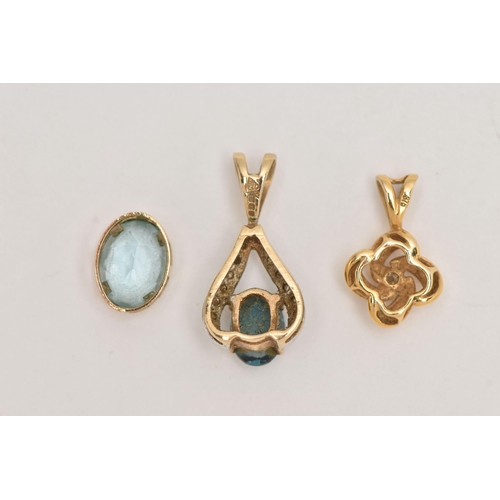 88 - THREE GEM SET PENDANTS, the first a 9ct gold gem set pendant, hallmarked 9ct London import, approxim... 