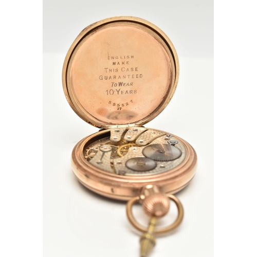 93 - AN OPEN FACE POCKET WATCH, the black face with subsidiary seconds dial, inner back case stamped Star... 