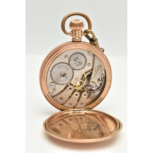 93 - AN OPEN FACE POCKET WATCH, the black face with subsidiary seconds dial, inner back case stamped Star... 