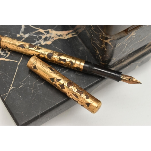 180 - A VINTAGE SWAN 2 C MABIE TODD FOUNTAIN PEN WITH GOLD PLATED OVERLAY AND AN EARLY 20TH CENTURY BLACK ... 