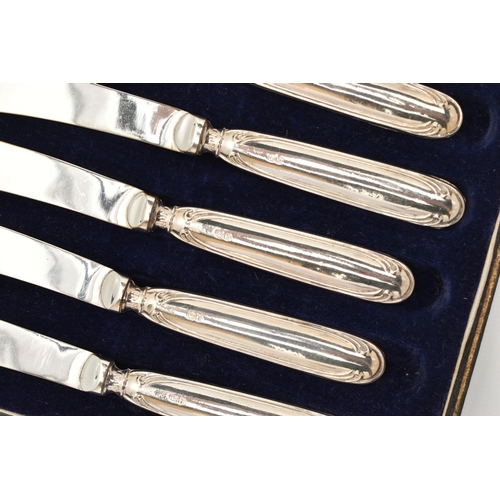 182 - AN ASSORTMENT OF SILVER ITEMS, to include a cased set of six silver handled tea knives, hallmarked '... 