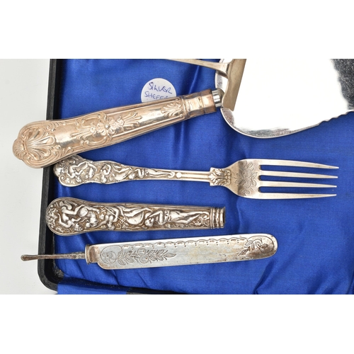 182 - AN ASSORTMENT OF SILVER ITEMS, to include a cased set of six silver handled tea knives, hallmarked '... 