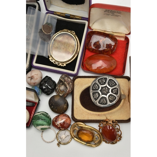 187 - A BOX OF ASSORTED ITEMS, to include a Victorian photo frame, fitted with one Victorian early photogr... 