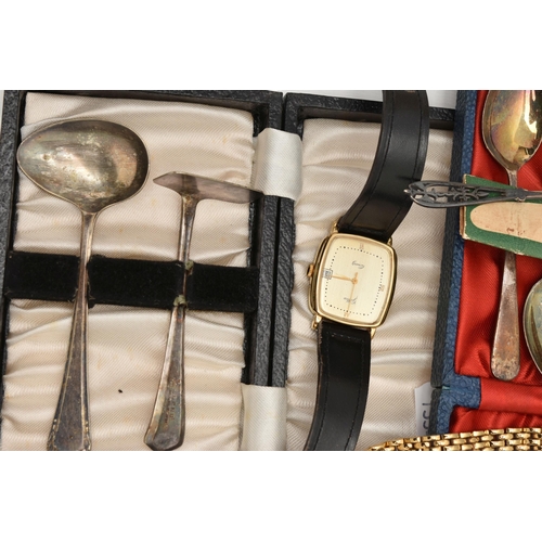 201 - A BOX OF ASSORTED ITEMS, to include a gents gold plated 'Oris' manual wind wristwatch fitted with a ... 